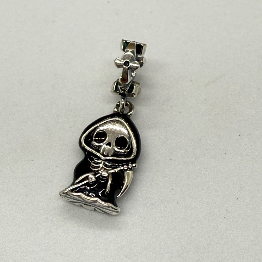 Sterling Silver Grim Reaper Dangle Charm – Skeleton with Scythe